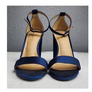 Moda Chics Women's High Chunky Block Heel Pump Dress Sandals Navy Satin 7.5